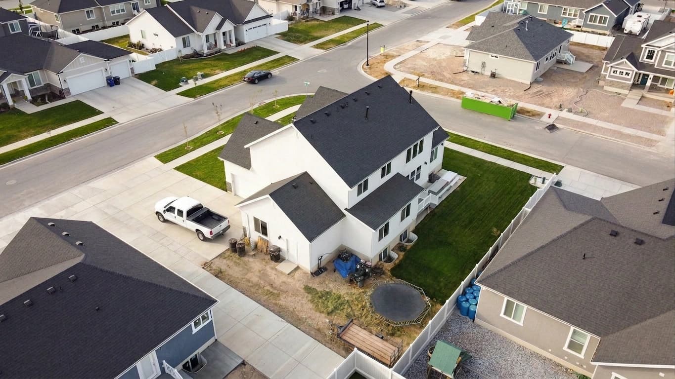 A residential street of single family homes