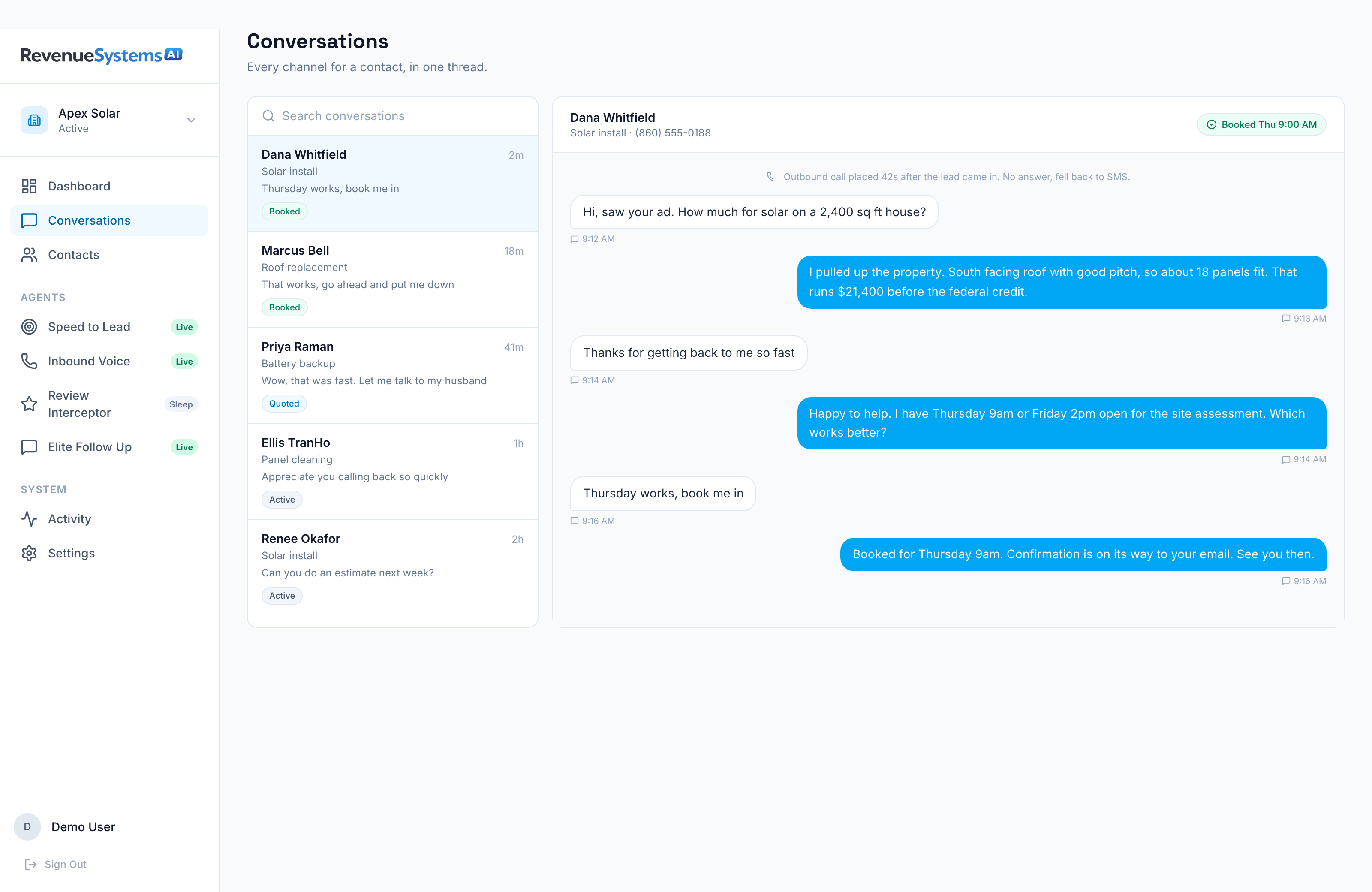 Voice and SMS in a single thread per customer.
